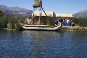 A reed boat, lasts for about 2 years and the pontoons are filled with empty plastic bottles.
